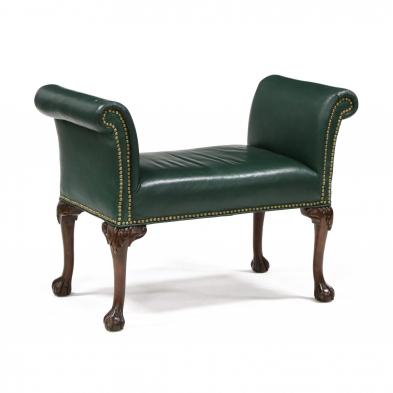 chippendale-style-leather-upholstered-bench