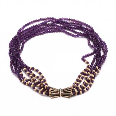 14kt-gold-amethyst-and-diamond-multi-strand-necklace