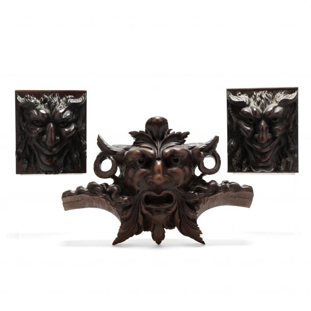 three-antique-figural-carved-mahogany-wall-masks