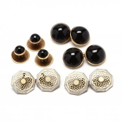 gent-s-14kt-gold-and-onyx-set-and-a-pair-of-bi-color-14kt-gold-cufflinks