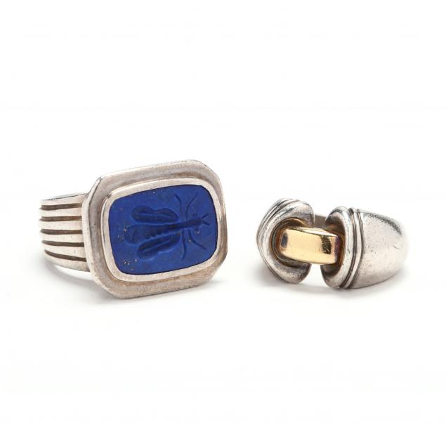 a-sterling-and-lapis-ring-by-slane-and-a-sterling-and-18kt-gold-ring