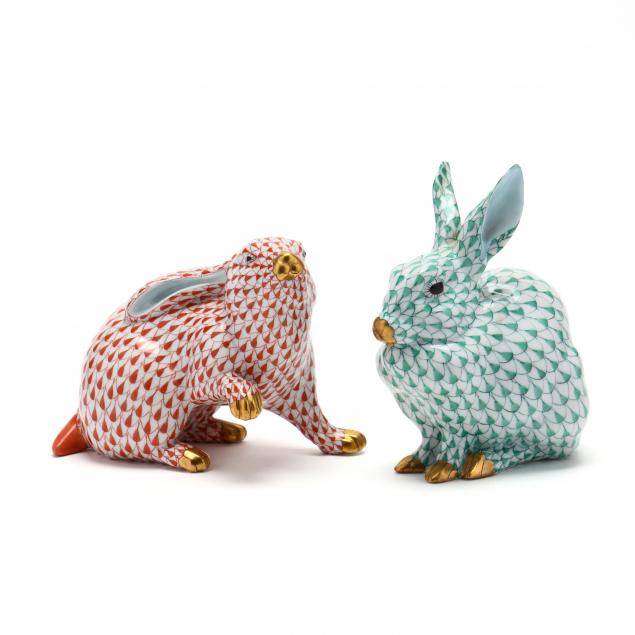 two-herend-porcelain-rabbits