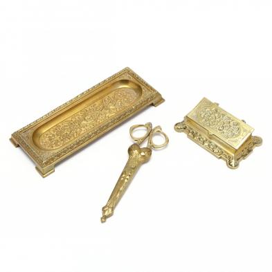 three-vintage-brass-desk-accessories