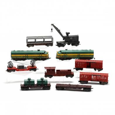 group-of-vintage-post-war-toy-trains