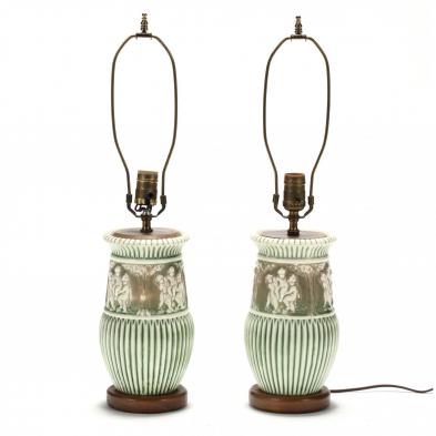 pair-of-roseville-donatello-pottery-table-lamps