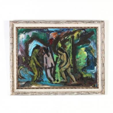 a-mid-century-expressionist-painting-of-figures-in-a-landscape