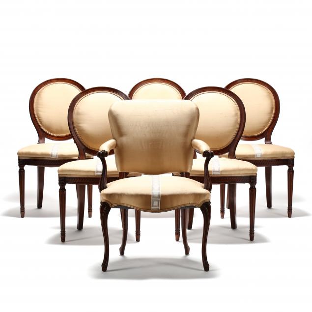 assembled-set-of-six-silk-upholstered-dining-chairs