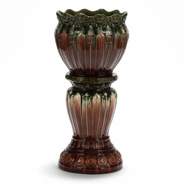 majolica-art-pottery-jardiniere-pedestal