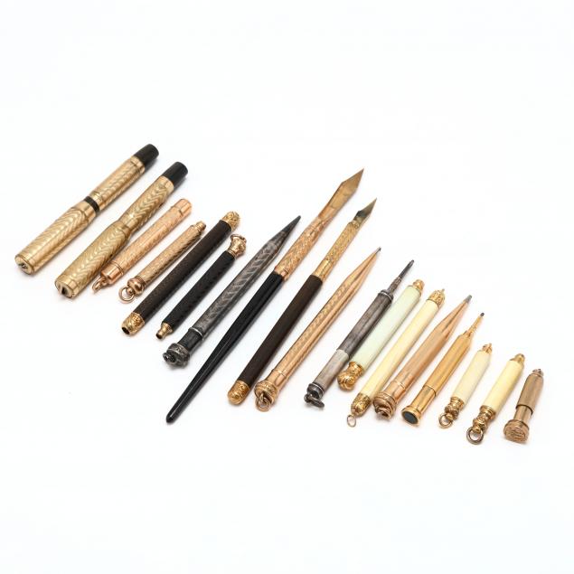 a-collection-of-18-antique-pens-pencils