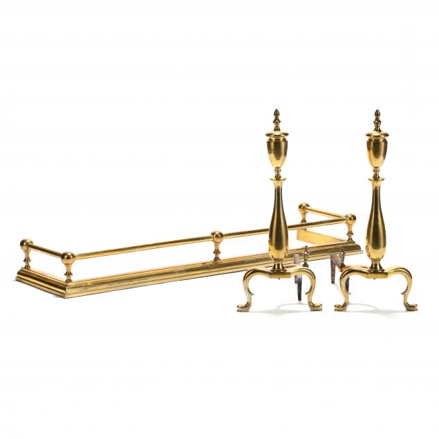 pair-of-brass-andirons-and-fire-fender