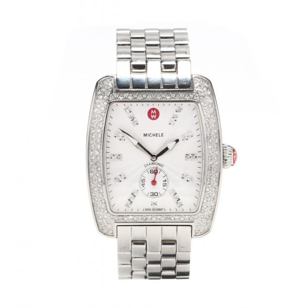 lady-s-stainless-steel-and-diamond-deco-watch-michele