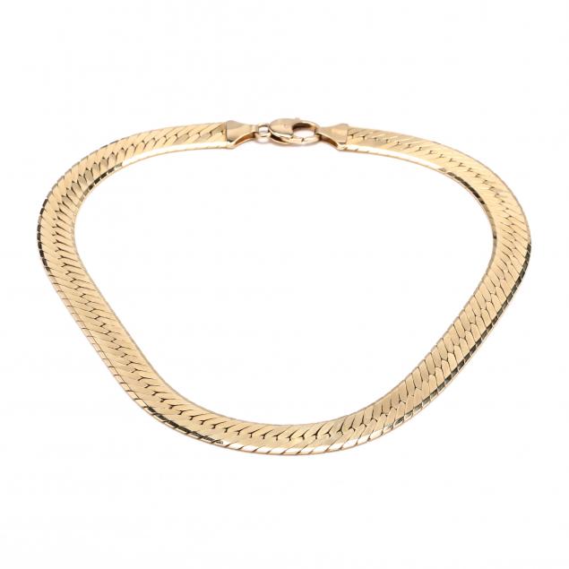 wide-14kt-gold-herringbone-chain-necklace