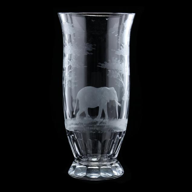 a-bohemian-engraved-glass-vase-elephant-themed