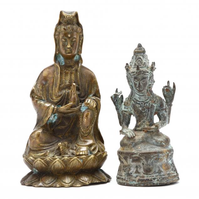 a-three-headed-indian-bronze-sculpture-and-bronze-chinese-sculpture-of-guanyin