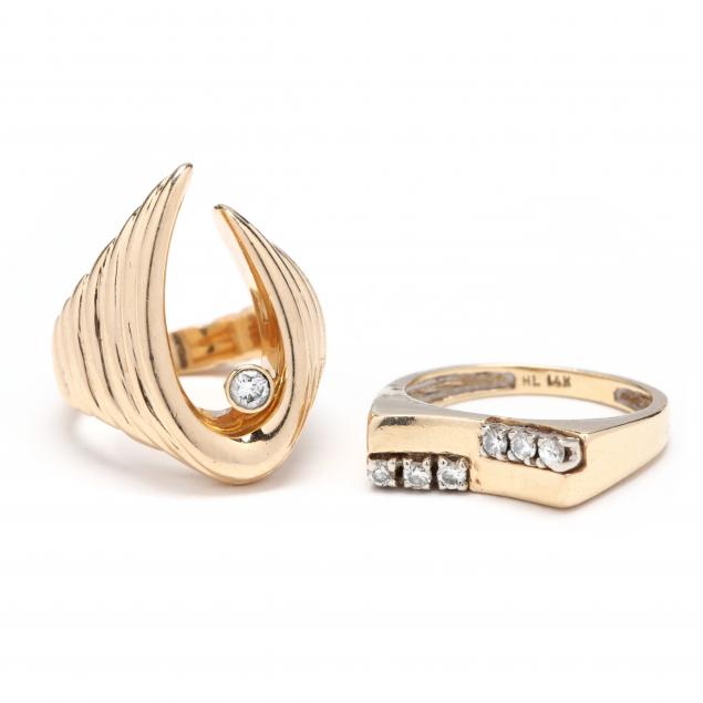 two-14kt-gold-and-diamond-rings