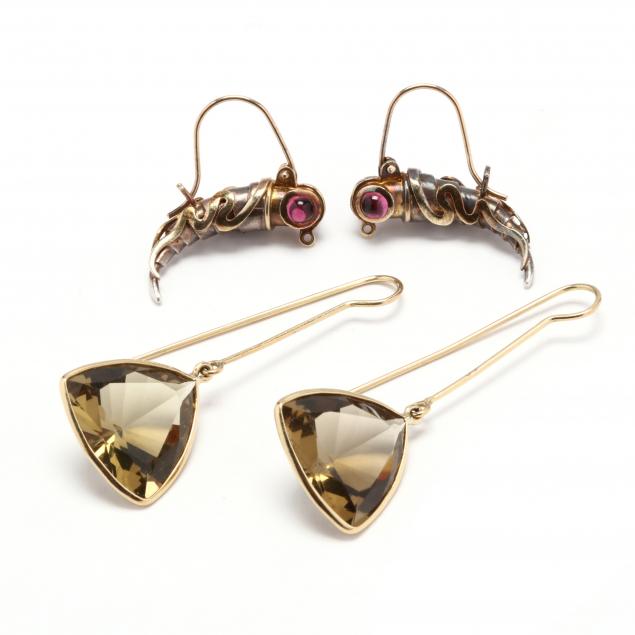 two-pairs-of-dangle-gemstone-earrings