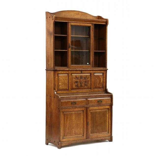 antique-english-carved-oak-secretary-bookcase