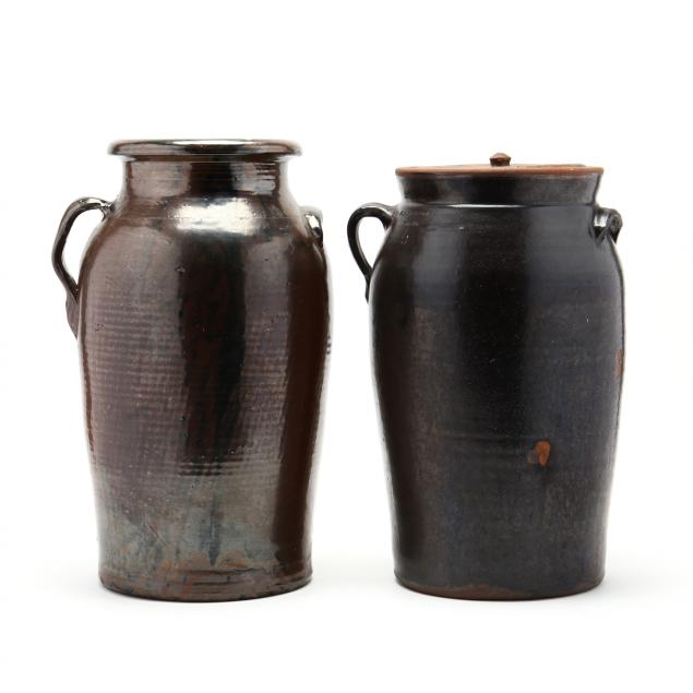two-southern-pottery-six-gallon-churns