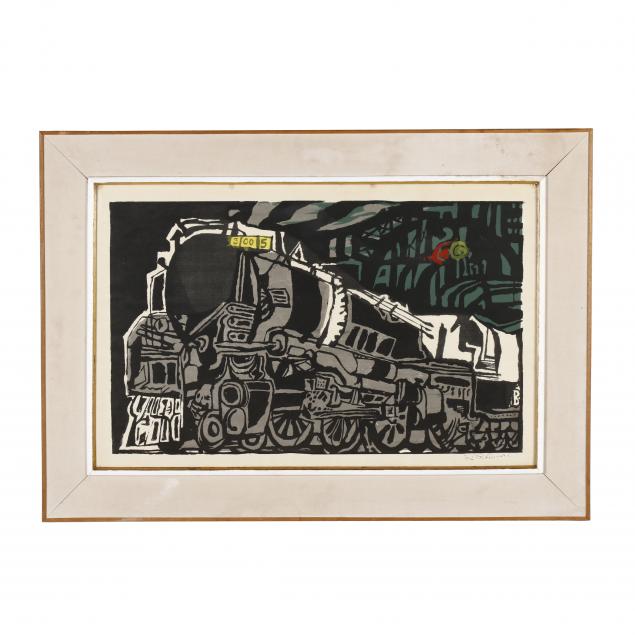mid-century-silkscreen-print-of-a-locomotive