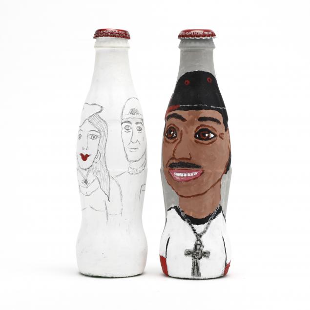 two-folk-art-painted-coke-bottles