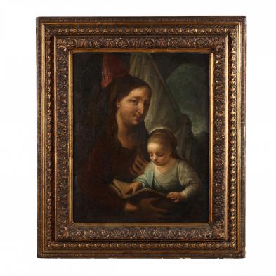 bolognese-school-antique-portrait-of-a-woman-and-child-reading