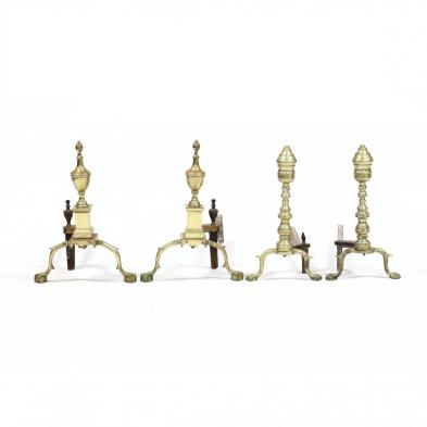two-pairs-of-chippendale-style-brass-andirons