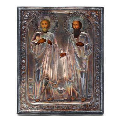 a-russian-icon-of-saints-peter-paul-with-silver-oklad