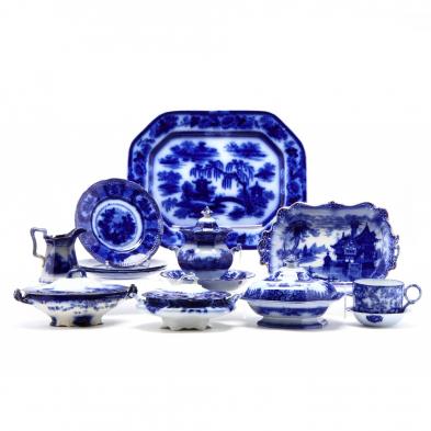 14-pieces-of-antique-flow-blue-tableware