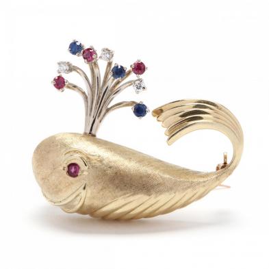 14kt-gold-and-gem-set-whale-brooch