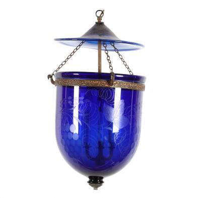 classical-style-engraved-cobalt-smoke-bell-hanging-light