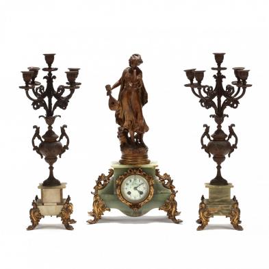 antique-french-alabaster-figural-clock-garniture-set