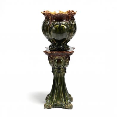 american-majolica-glazed-jardiniere-and-pedestal