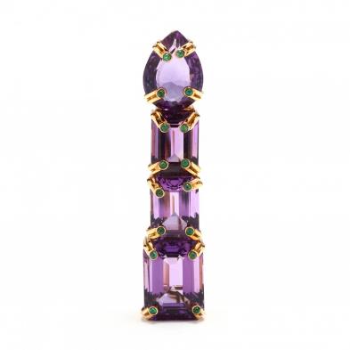 18kt-gold-amethyst-and-emerald-clip-brooch-sazingg