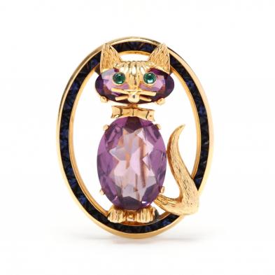 14kt-gold-and-gem-set-cat-brooch