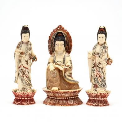 three-carved-and-painted-bone-buddhist-sculptures