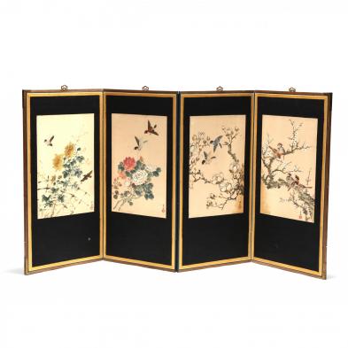 an-asian-screen-with-bird-and-flower-paintings
