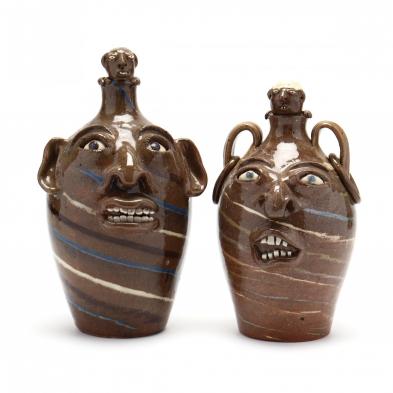 western-nc-folk-pottery-joe-reinhardt-face-jugs-a-near-pair