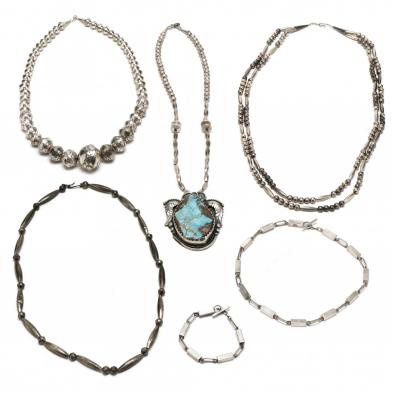 four-vintage-silver-and-silver-tone-necklaces-and-an-arne-johansen-sterling-suite
