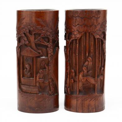 a-pair-of-chinese-carved-bamboo-brush-pots