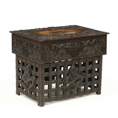 chinese-carved-hardwood-two-drawer-table