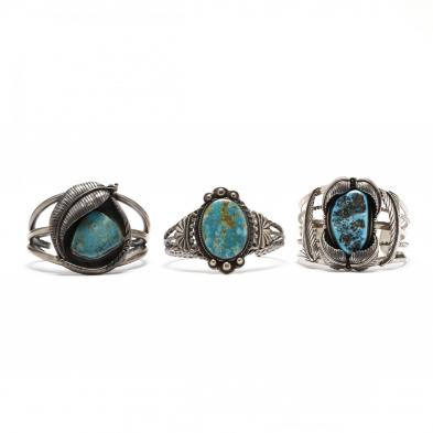 three-silver-and-turquoise-cuff-bracelets