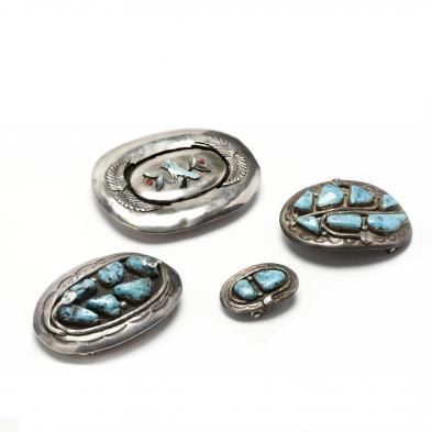 four-silver-and-gemstone-belt-buckles-zuni