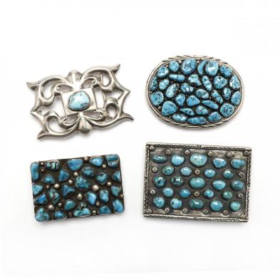 four-silver-and-turquoise-belt-buckles