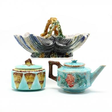 three-majolica-serving-pieces