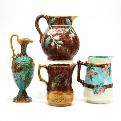 four-majolica-pitchers