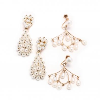 two-pairs-14kt-gold-and-pearl-earrings