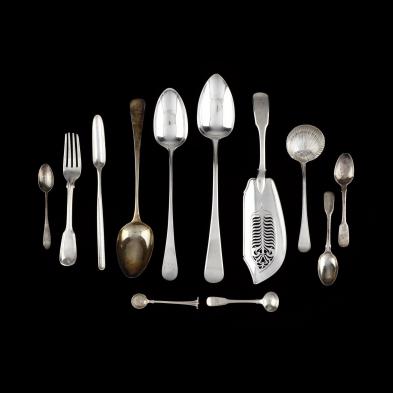 twelve-english-silver-flatware-items