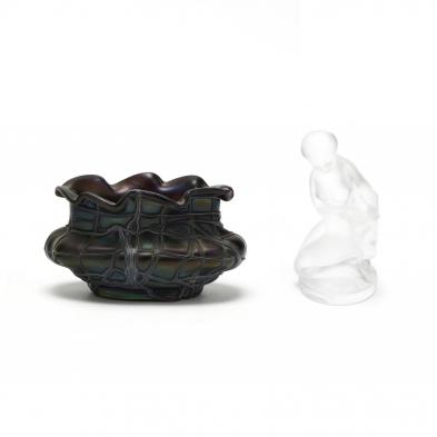 kralik-glass-vase-and-lalique-figure