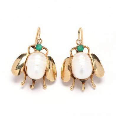 gold-pearl-and-green-chalcedony-earrings