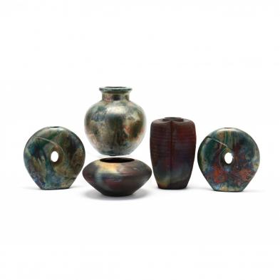 five-pieces-of-raku-art-pottery